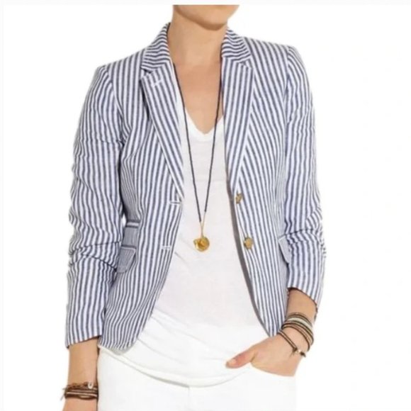 J. Crew Jackets & Coats Jcrew Schoolboy Blazer 0 Linen Blue Striped